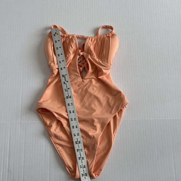 Isabella Rose Women's One Piece Plunge Tie Back Swimsuit Peach NWT - Picture 6 of 15
